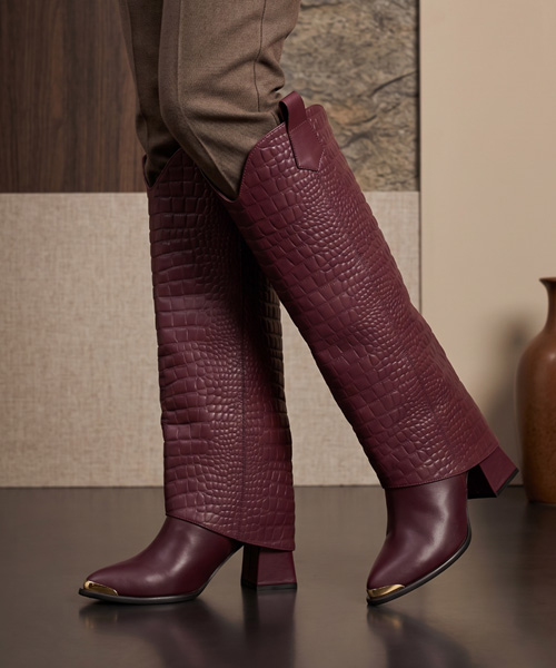 Botines Almafi con capa altura alto color vino tinto para mujer