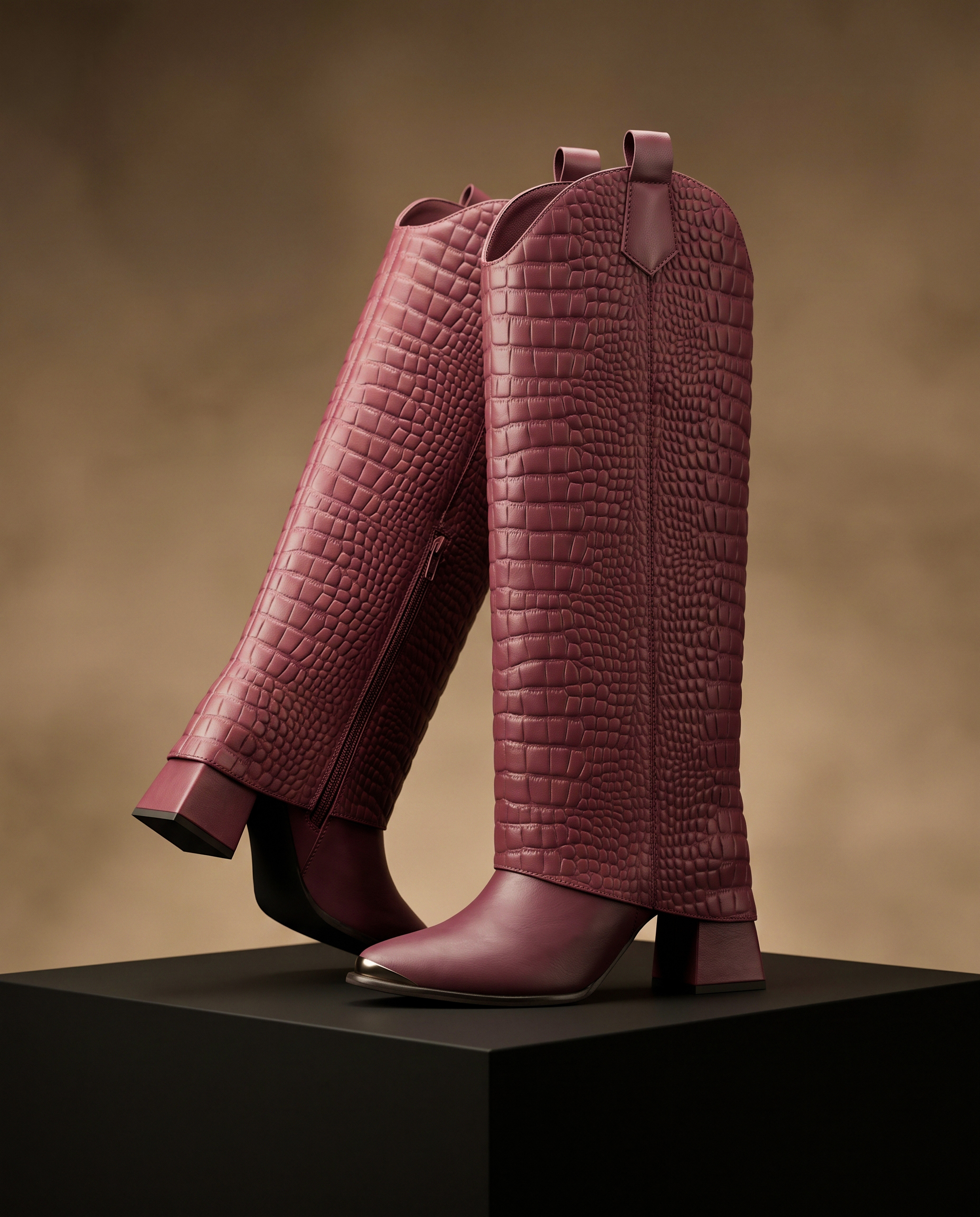 Botines Almafi con capa texana altura medio color vino tinto para mujer